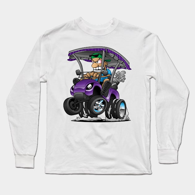 Funny Golf Cart Hotrod Golf Car Popping a Wheelie Cartoon Long Sleeve T-Shirt by hobrath